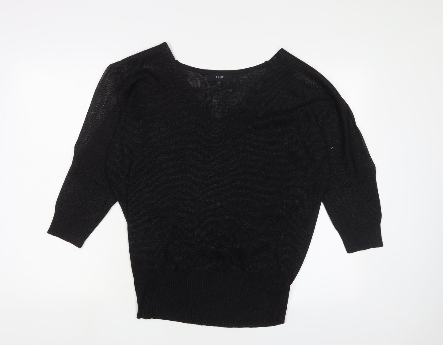 NEXT Womens Black V-Neck Viscose Pullover Jumper Size 12 - Cold Shoulder