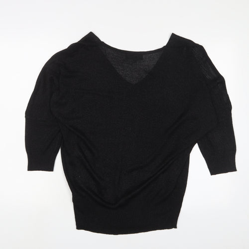 NEXT Womens Black V-Neck Viscose Pullover Jumper Size 12 - Cold Shoulder