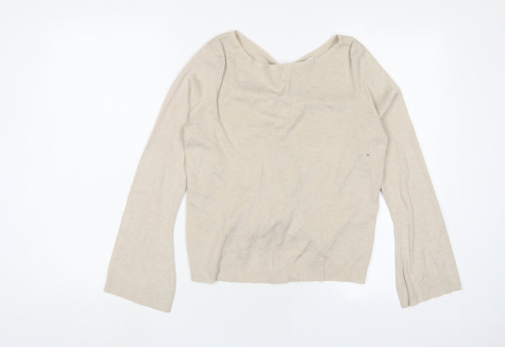 Only Womens Beige Boat Neck Polyester Pullover Jumper Size S