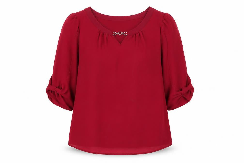 Front view of Dorothy Perkins women’s pink polyester basic blouse, size UK 14, boat neck - keyhole neck