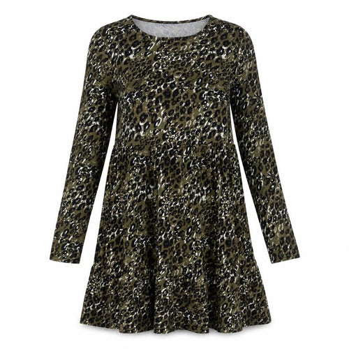 New Look Womens Green Animal Print Cotton A-Line Size 8 Crew Neck Pullover