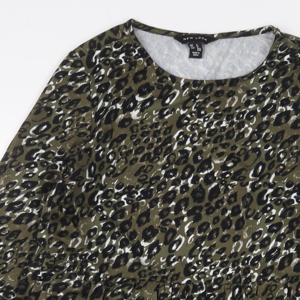 New Look Womens Green Animal Print Cotton A-Line Size 8 Crew Neck Pullover