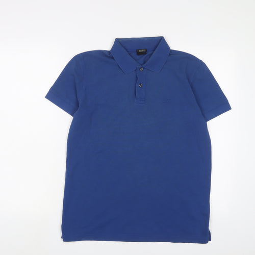 HUGO BOSS Mens Blue Cotton Polo Size M Collared Button