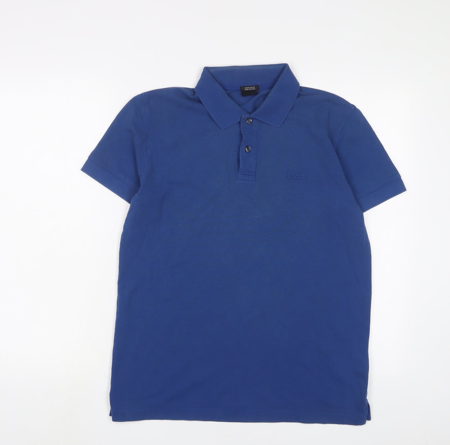 HUGO BOSS Mens Blue Cotton Polo Size M Collared Button