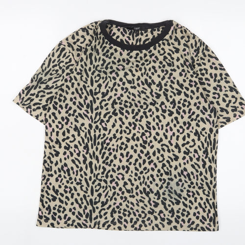 NEXT Womens Brown Animal Print Polyester Basic T-Shirt Size M Crew Neck