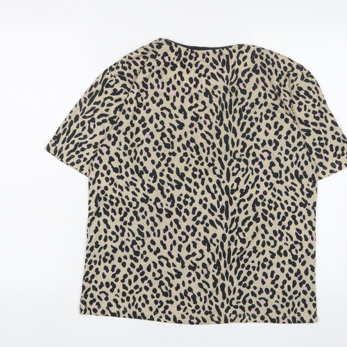 NEXT Womens Brown Animal Print Polyester Basic T-Shirt Size M Crew Neck