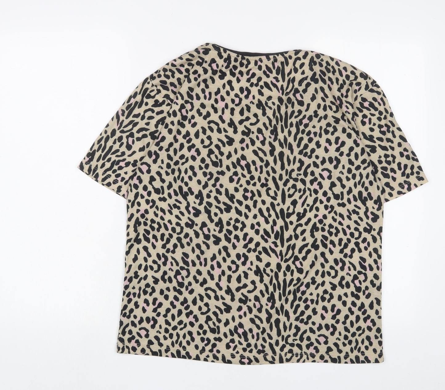 NEXT Womens Brown Animal Print Polyester Basic T-Shirt Size M Crew Neck