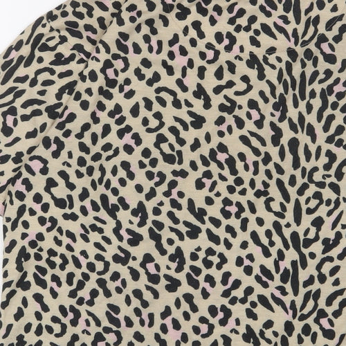 NEXT Womens Brown Animal Print Polyester Basic T-Shirt Size M Crew Neck