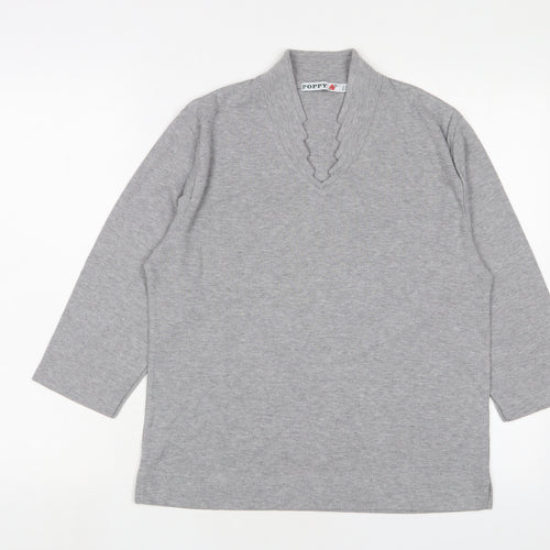 Poppy Womens Grey Polyester Basic T-Shirt Size 18 V-Neck