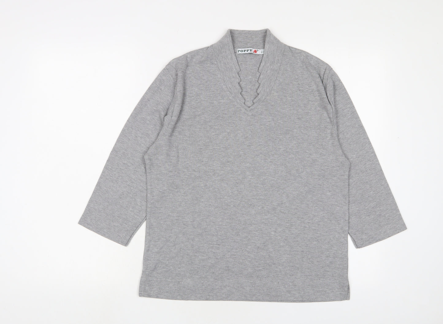 Poppy Womens Grey Polyester Basic T-Shirt Size 18 V-Neck