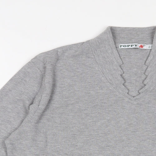 Poppy Womens Grey Polyester Basic T-Shirt Size 18 V-Neck