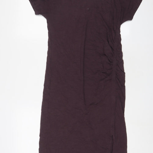 marks and Womens Purple Cotton T-Shirt Dress Size 10 Crew Neck Pullover - Ruched