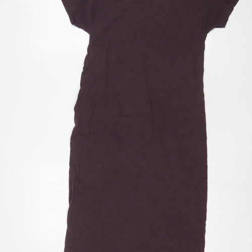 marks and Womens Purple Cotton T-Shirt Dress Size 10 Crew Neck Pullover - Ruched