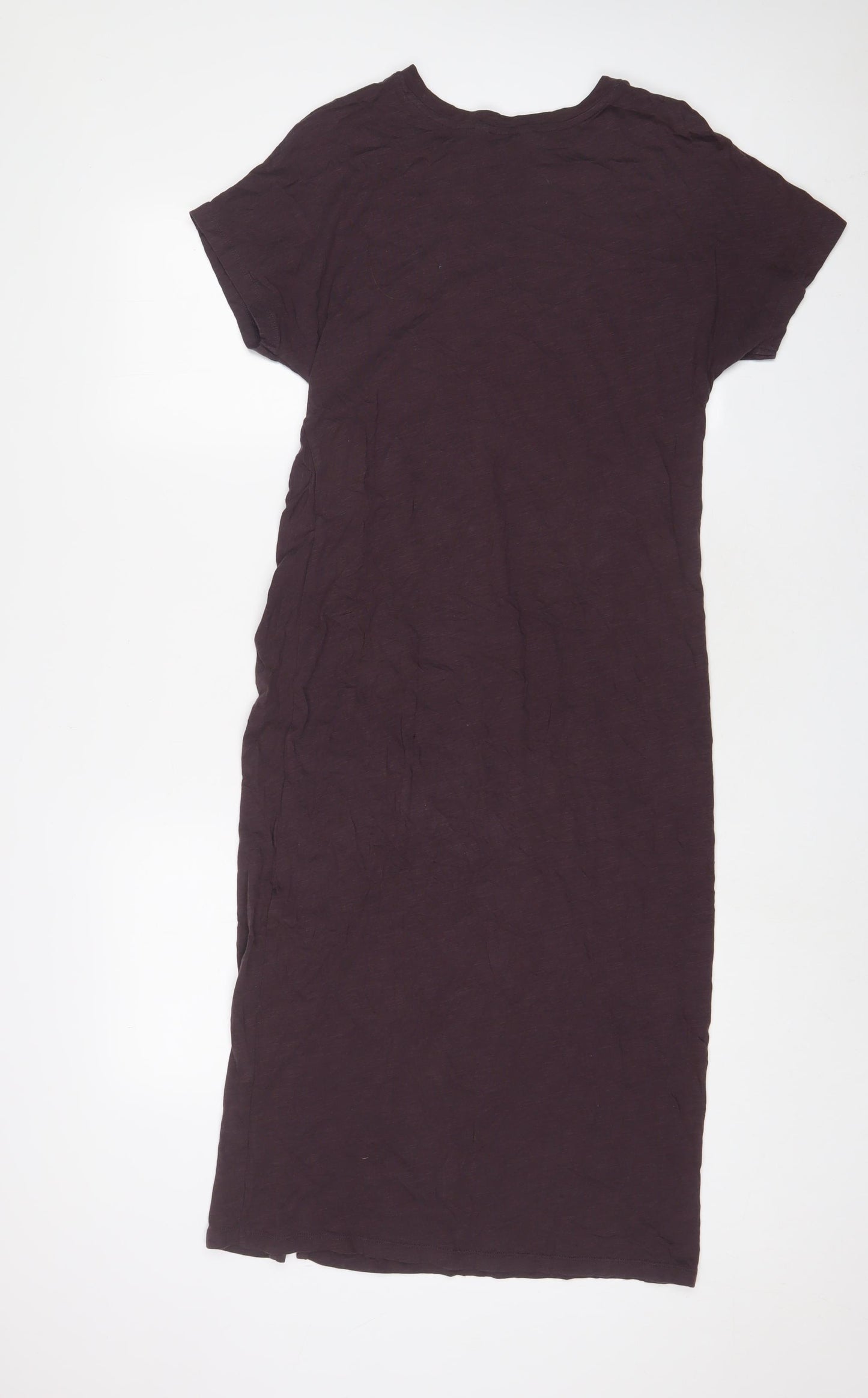 marks and Womens Purple Cotton T-Shirt Dress Size 10 Crew Neck Pullover - Ruched