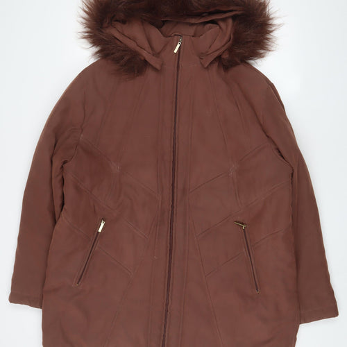 Damart Womens Brown Parka Coat Size 22 Zip