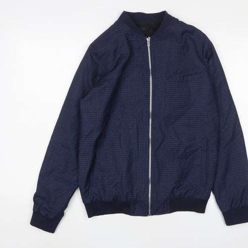 Boohoo Mens Blue Plaid Bomber Jacket Jacket Size M Zip