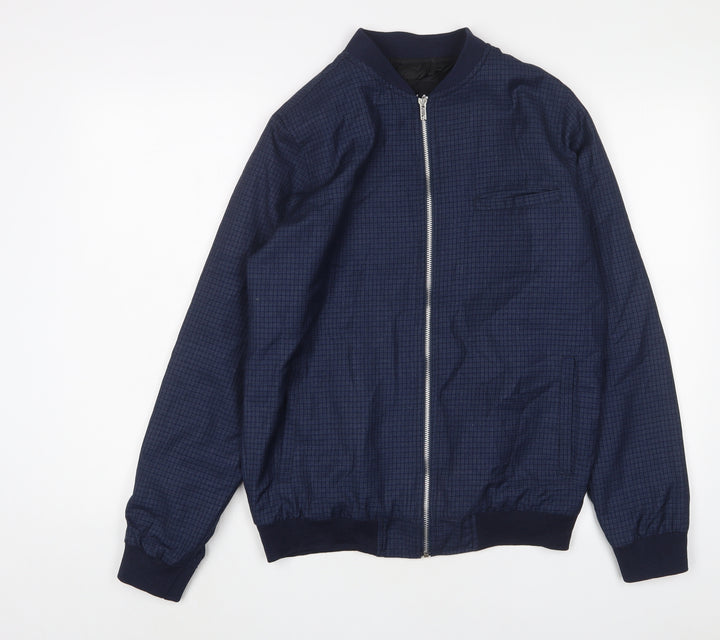 Boohoo Mens Blue Plaid Bomber Jacket Jacket Size M Zip