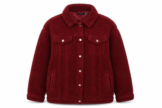 Front view of Missguided women’s red jacket, size UK 14, button