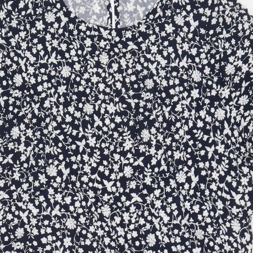 Marks and Spencer Womens Blue Geometric Viscose A-Line Size 10 Crew Neck Button