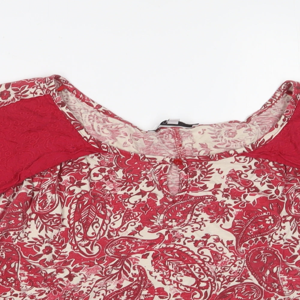 NEXT Womens Red Fair Isle Cotton Basic T-Shirt Size 12 Boat Neck - Embroidered