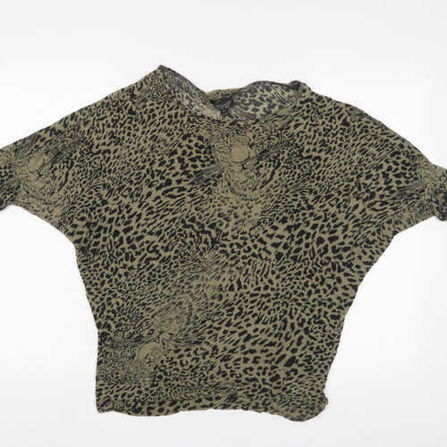 Topshop Womens Green Animal Print Polyester Basic T-Shirt Size 10 Crew Neck