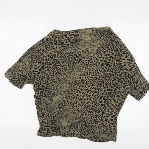 Topshop Womens Green Animal Print Polyester Basic T-Shirt Size 10 Crew Neck