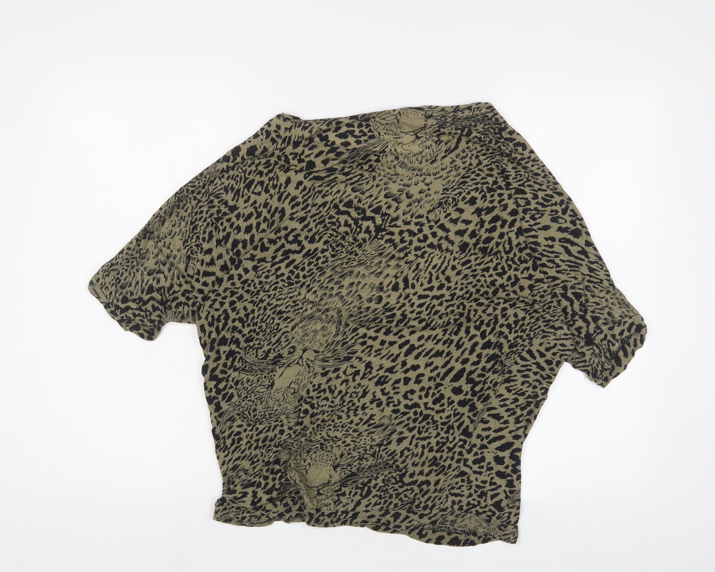 Topshop Womens Green Animal Print Polyester Basic T-Shirt Size 10 Crew Neck