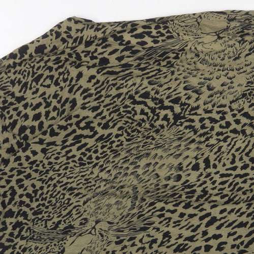 Topshop Womens Green Animal Print Polyester Basic T-Shirt Size 10 Crew Neck