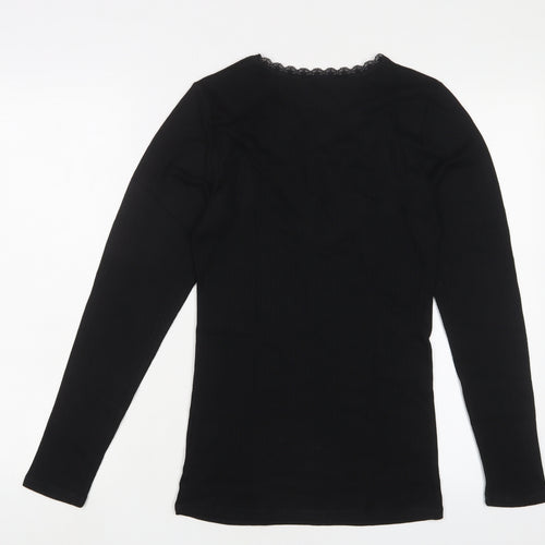 Marks and Spencer Womens Black Polyester Basic T-Shirt Size 12 Crew Neck - Thermal