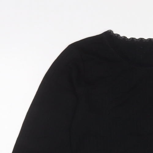 Marks and Spencer Womens Black Polyester Basic T-Shirt Size 12 Crew Neck - Thermal