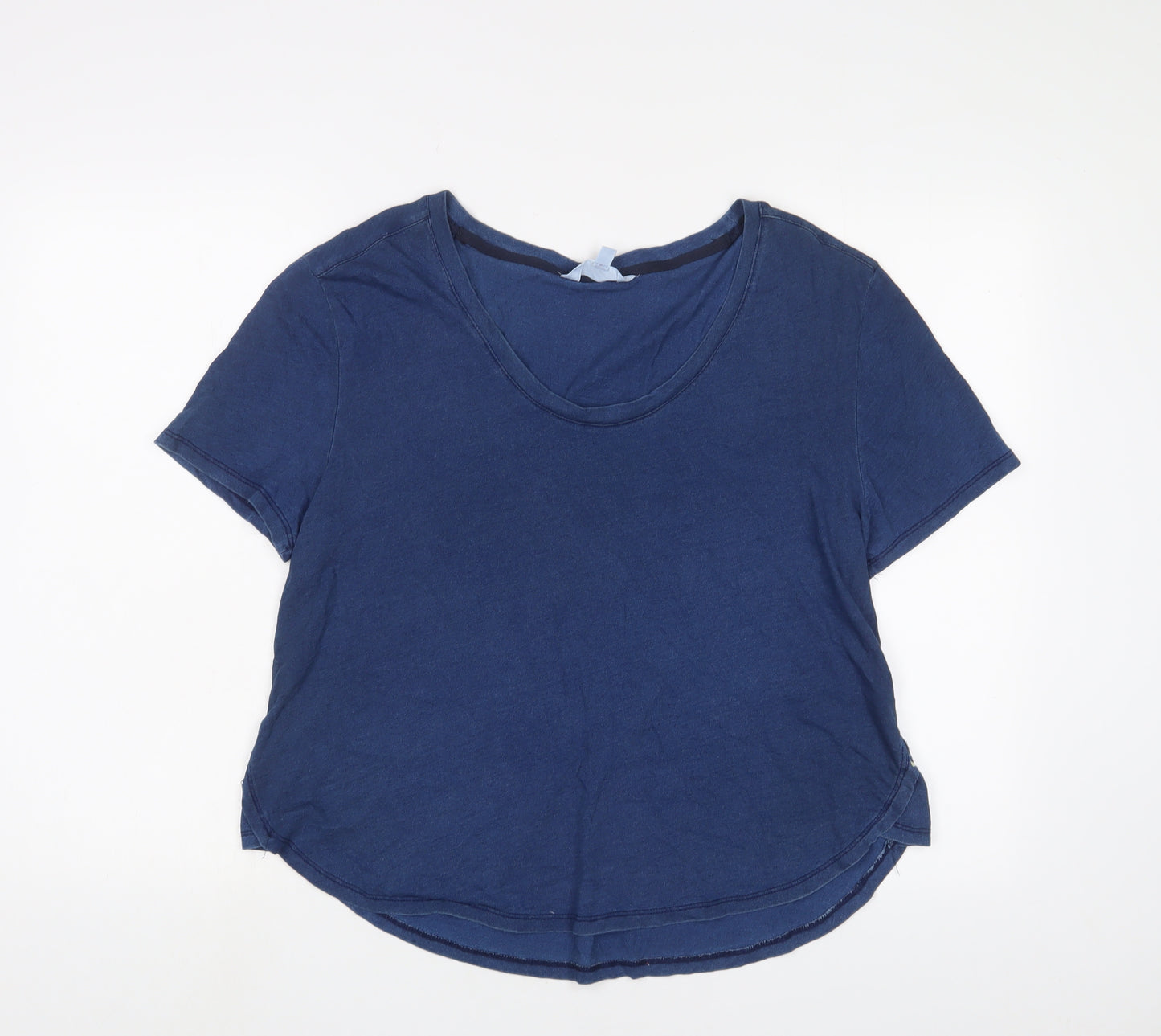 Per Una Womens Blue Cotton Basic T-Shirt Size 12 Scoop Neck