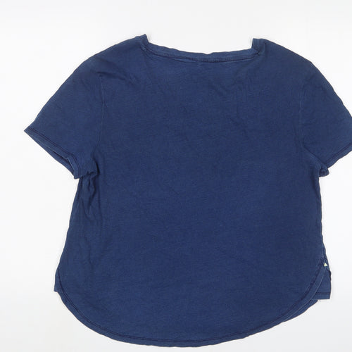Per Una Womens Blue Cotton Basic T-Shirt Size 12 Scoop Neck