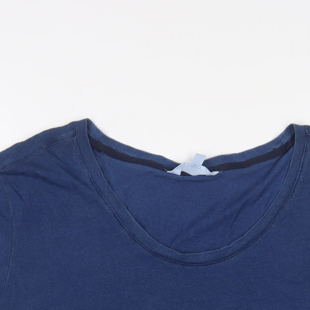Per Una Womens Blue Cotton Basic T-Shirt Size 12 Scoop Neck