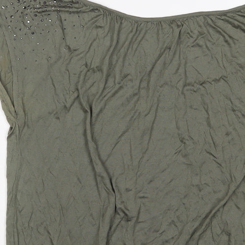 H&M Womens Green Viscose Basic T-Shirt Size S Scoop Neck - Studded