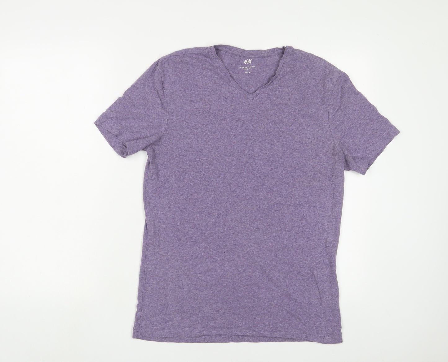 H&M Mens Purple Cotton T-Shirt Size M V-Neck