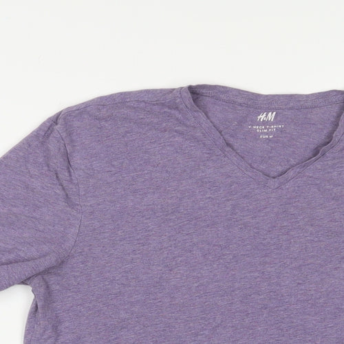 H&M Mens Purple Cotton T-Shirt Size M V-Neck