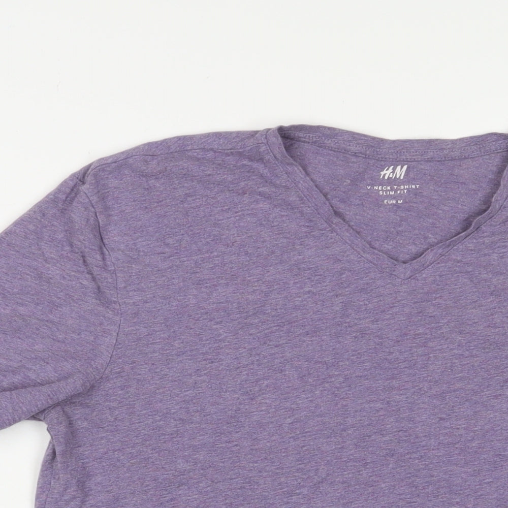 H&M Mens Purple Cotton T-Shirt Size M V-Neck
