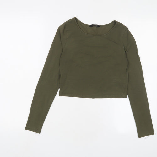 New Look Womens Green Cotton Cropped T-Shirt Size 8 Collared