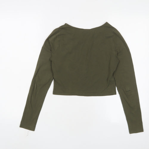 New Look Womens Green Cotton Cropped T-Shirt Size 8 Collared