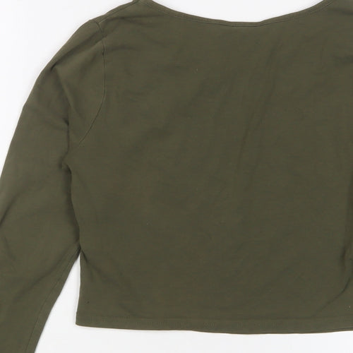 New Look Womens Green Cotton Cropped T-Shirt Size 8 Collared