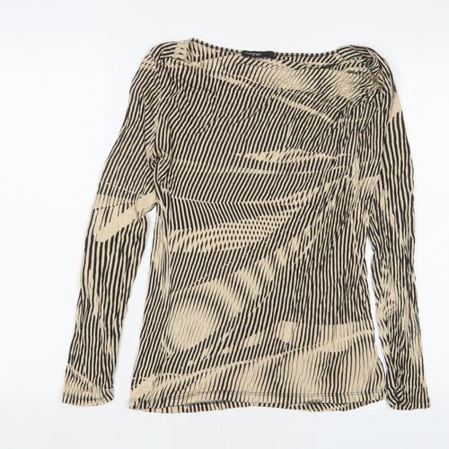 Autograph Womens Beige Striped Viscose Basic T-Shirt Size 10 Cowl Neck