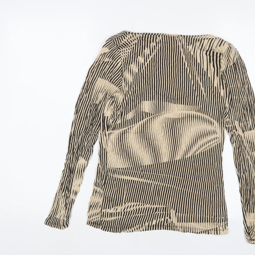 Autograph Womens Beige Striped Viscose Basic T-Shirt Size 10 Cowl Neck