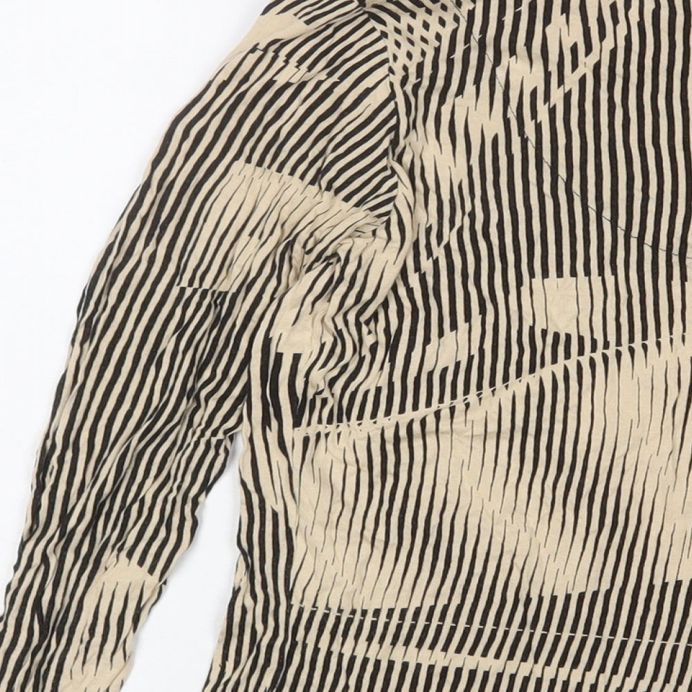 Autograph Womens Beige Striped Viscose Basic T-Shirt Size 10 Cowl Neck