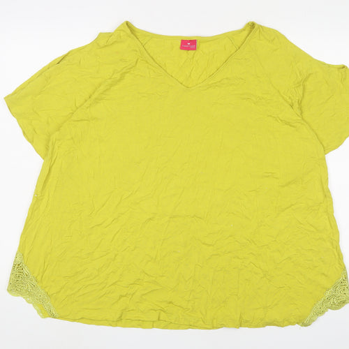Together Womens Yellow Viscose Basic T-Shirt Size 3XL V-Neck - Cropped