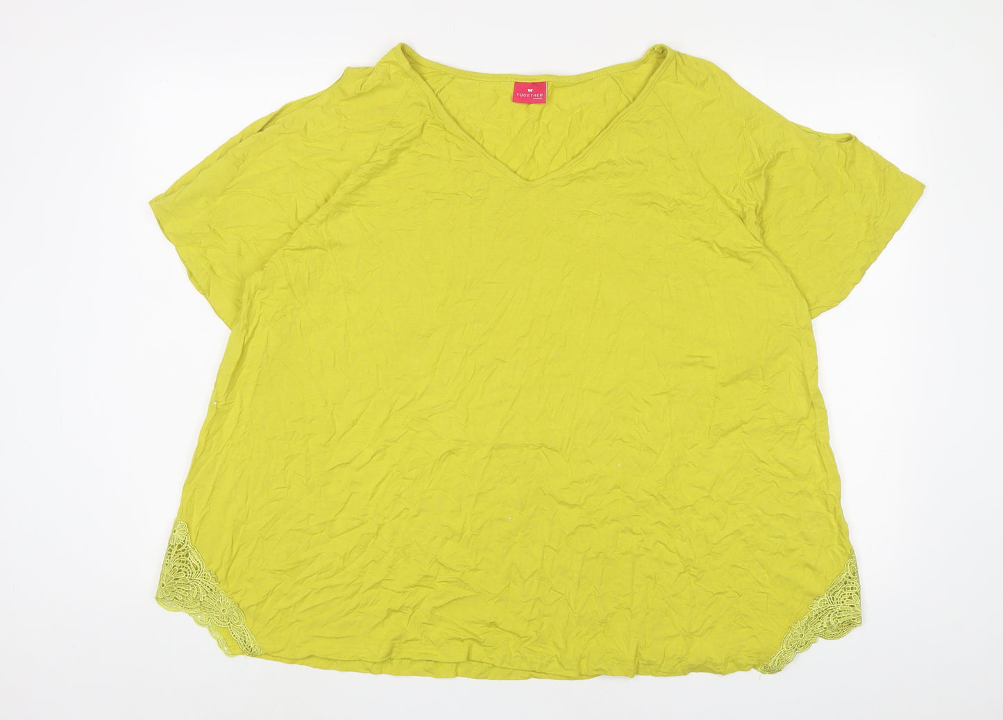 Together Womens Yellow Viscose Basic T-Shirt Size 3XL V-Neck - Cropped