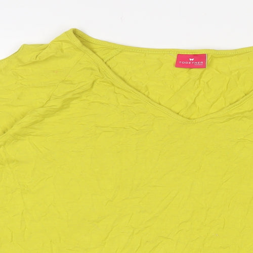 Together Womens Yellow Viscose Basic T-Shirt Size 3XL V-Neck - Cropped