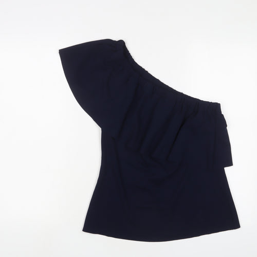 Warehouse Womens Blue Polyester Basic Blouse Size 10 One Shoulder