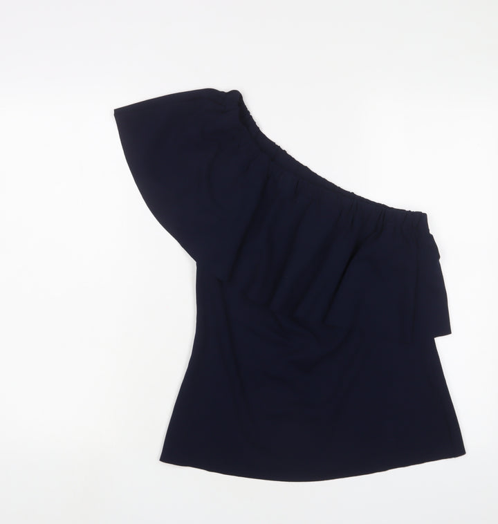 Warehouse Womens Blue Polyester Basic Blouse Size 10 One Shoulder