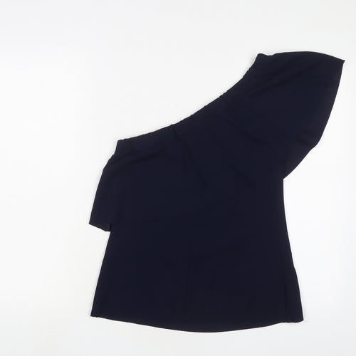 Warehouse Womens Blue Polyester Basic Blouse Size 10 One Shoulder