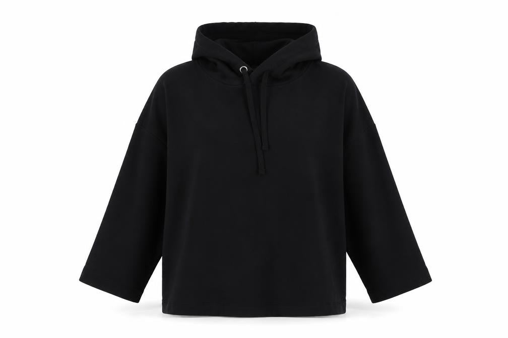 Front view of find. women’s black cotton pullover hoodie, size S, pullover